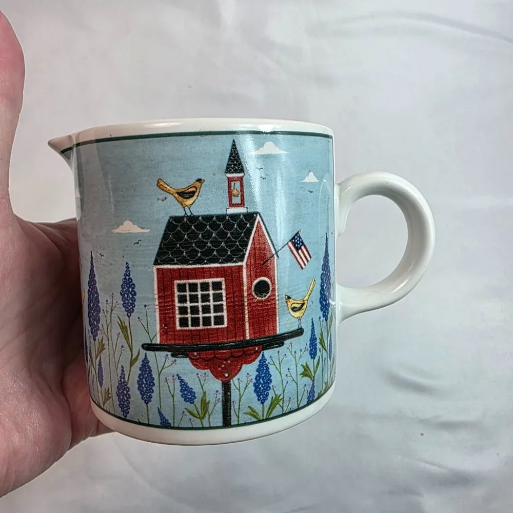 Sakura Birdhouses Creamer Blue with White Birdhouse Warren Kimball